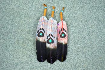 Hand Painted Bear Paw Feather Coup