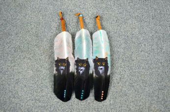 Hand Painted Wolf Feather Coup